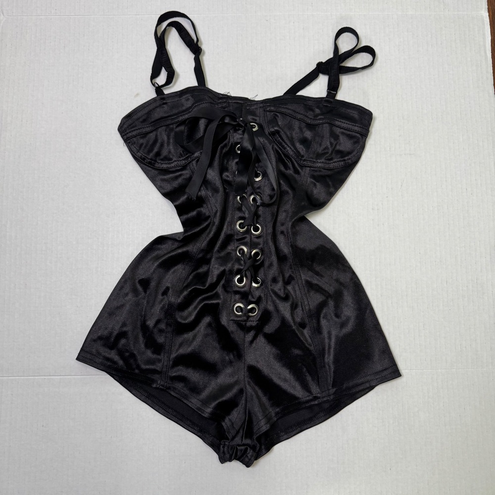 Vintage 90s/Y2K Phaze Corset Micro Romper Black Euro Grunge Rave Cybercore Punk - Picture 4 of 9